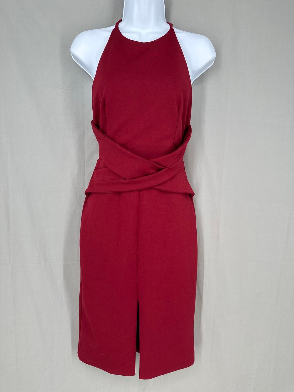 Lulus Dress Womens Small Red Midi Party Stretch Sleeveless High Neck Open Back